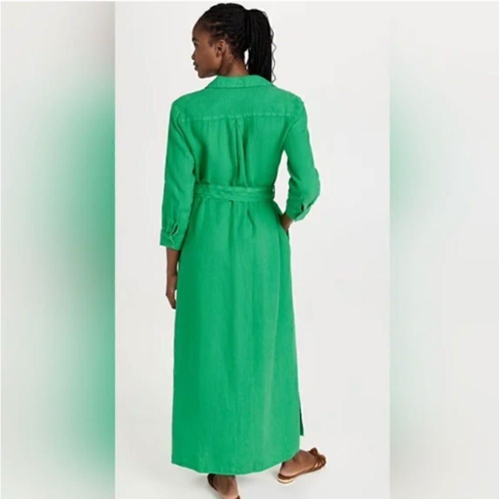 L'agence Cameron Green Belted Linen Long Shirt Dress Medium - Picture 2 of 15